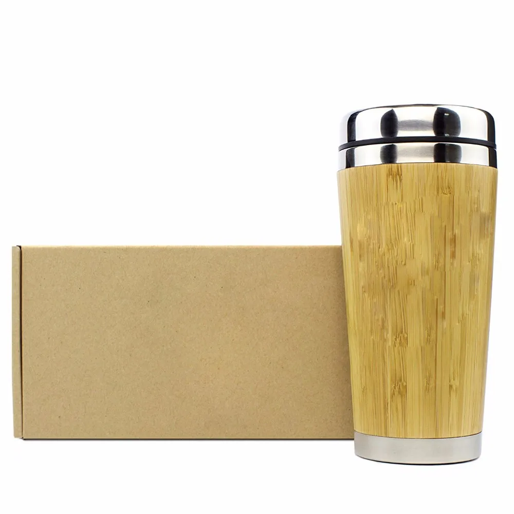 16oz Bamboo Travel Coffee Tumbler With Handle,Bamboo Stainless Steel