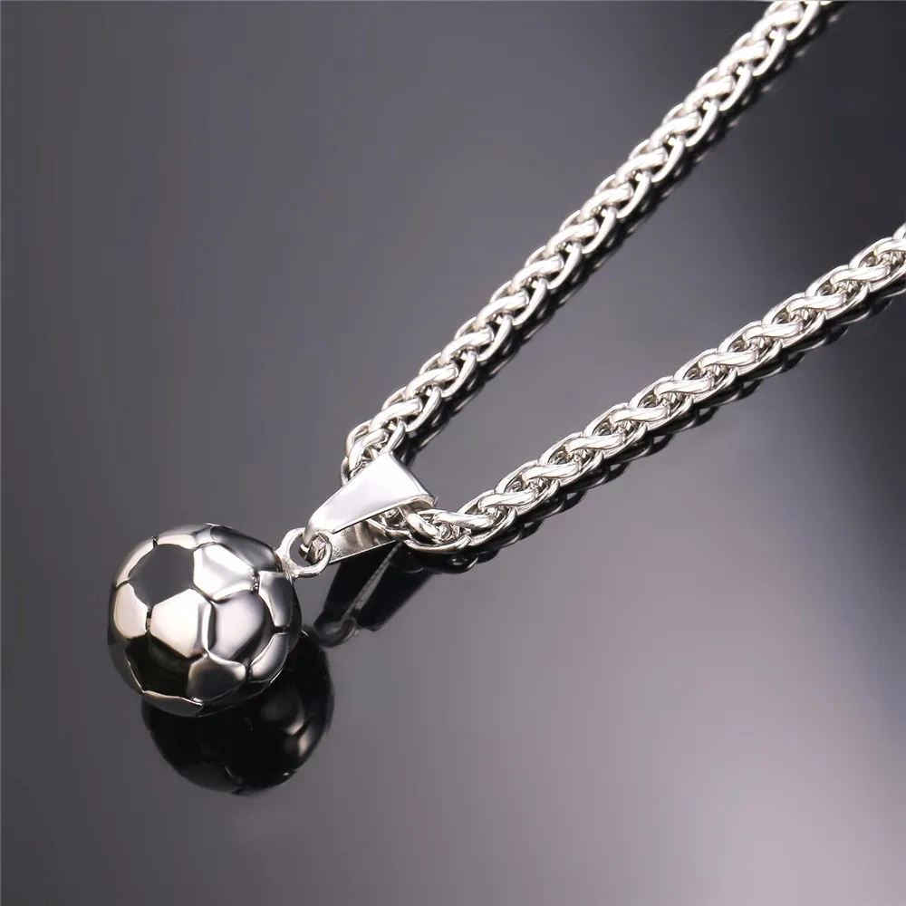 U7 Sporty Gym Jewelry Gift 316L Stainless Steel 18K Gold Plated Football Soccer Necklace for Men Boy
