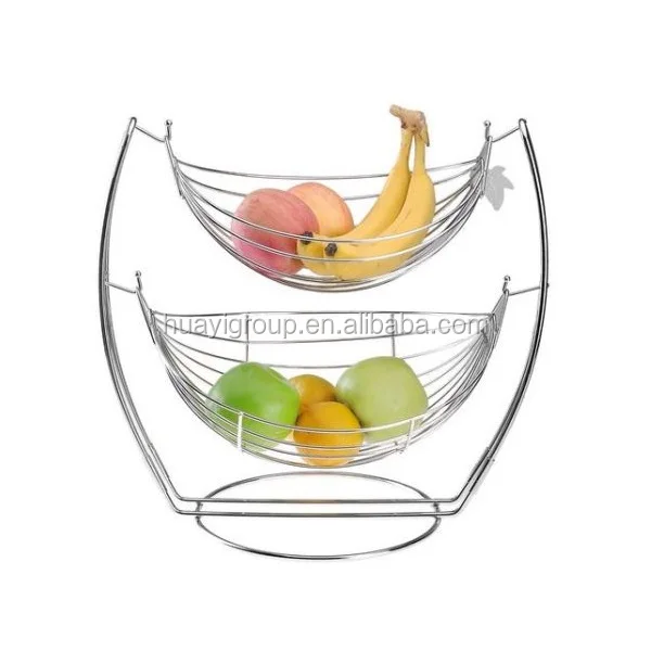 Hammock Swing Fruit Basket Double Bowl Metal Stand Countertop Hammock Swing Fruit Basket Double Bowl Metal Stand Countertop Display Home Decor