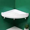 No Drilling Wall Mount Shower Shelf with Hooks White Corner Shelves Triangle Bathroom Rack Shelf
