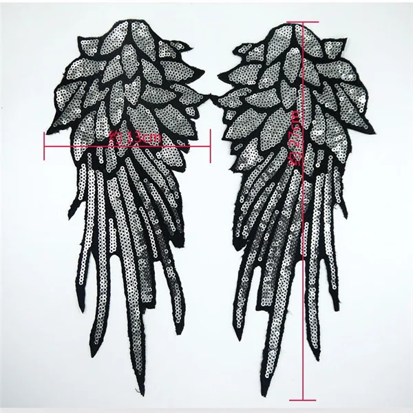 1 pair Embroidered iron on patches for clothes Wings sequins Motif Applique CN