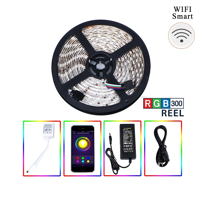 Led Strip Wifi Smart Phone Controlled Strip Light Kit 5m 300leds Smd 5050 Waterproof Ip65 Led