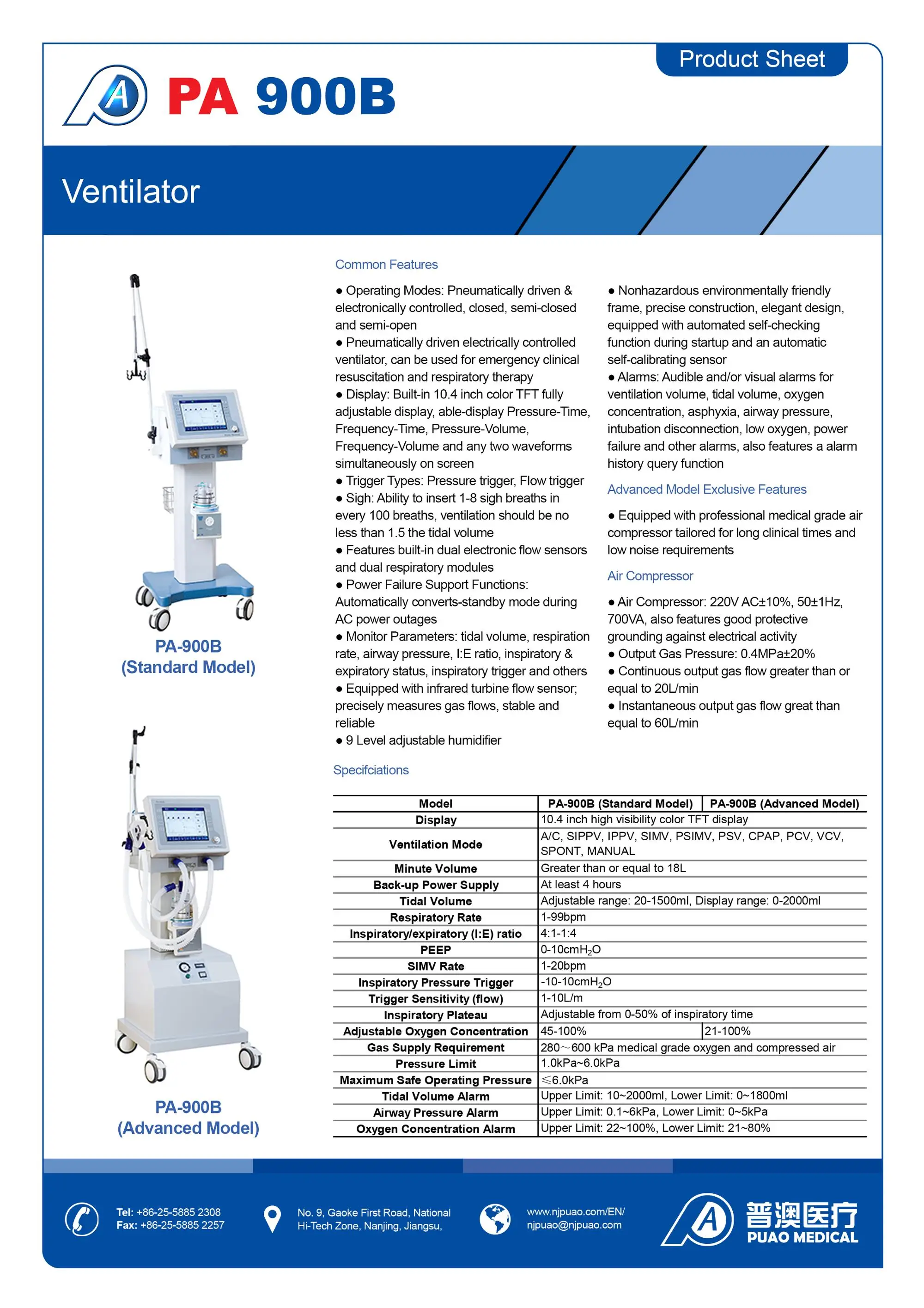Marked Hot Sale Hospital ICU Treatment Medical Ventilator PA-900B Advanced Model