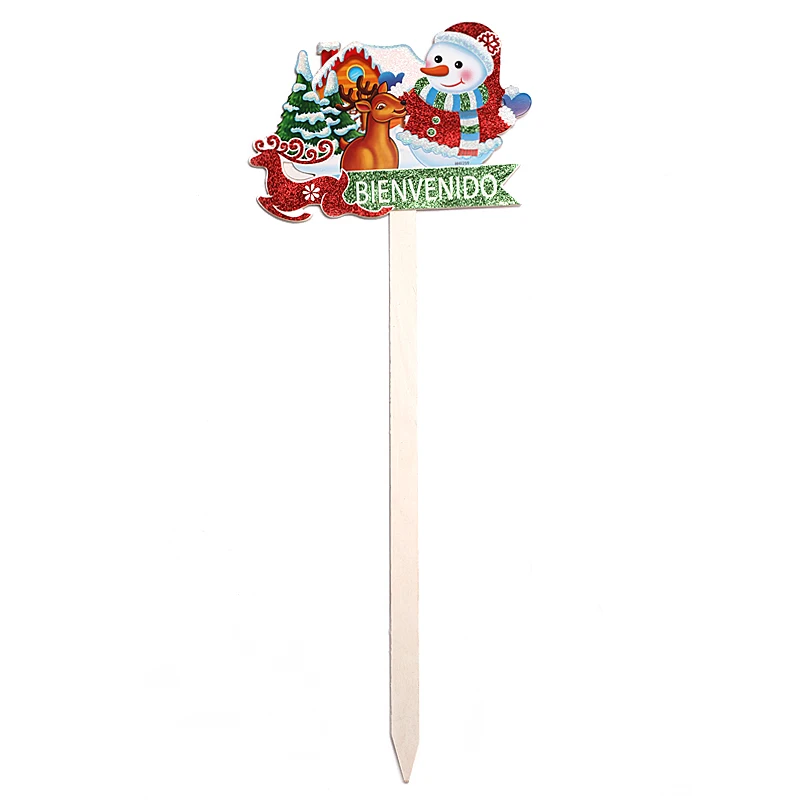 Christmas Wooden Snowman Elk House Yard Garden Sign Stake Party