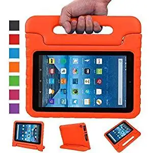 Sztook Shock Proof Kiddie Series Light Weight Convertible Handle Stand Case for Amazon Fire 7 Tablet 5th Generation - Orange