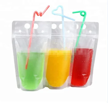 Fda Clear Juice Sealed Drink Pouches Translucent Reclosable Hand Fda Clear Juice Sealed Drink Pouches Translucent Reclosable Hand Held Zipper Plastic Drinking Bags With