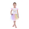 wholesales children girls baby clothes shirt and tulle skirt tutu 2pc set girls unicorn 2pc set
