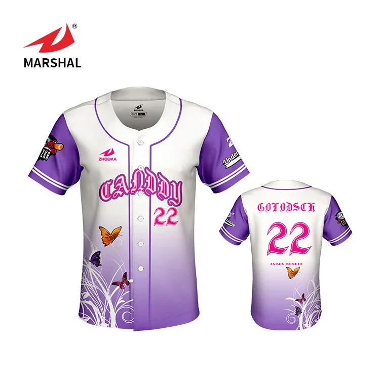 purple and white baseball jersey