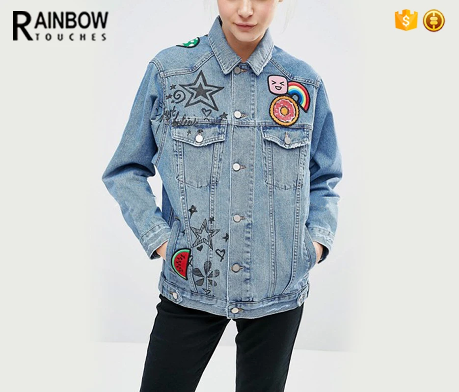 jean jacket with patches women's