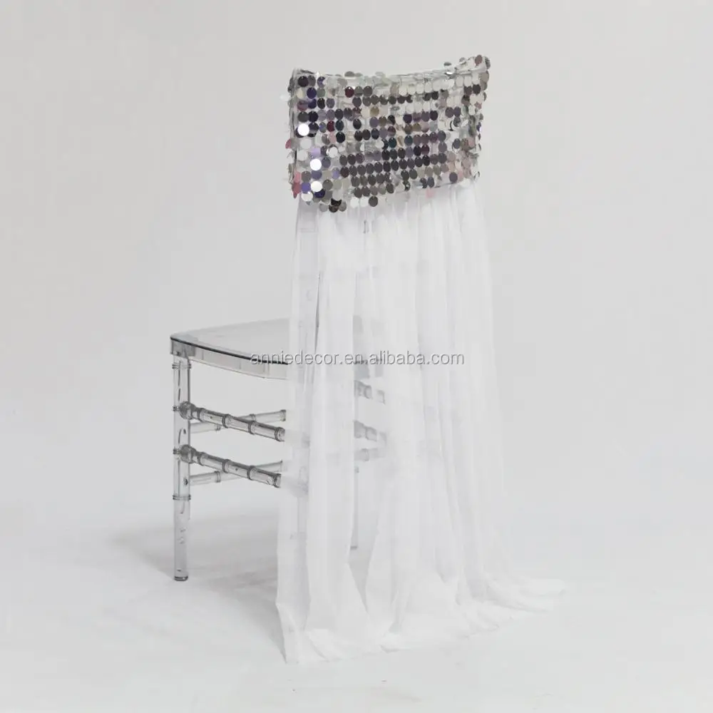 Beautiful silver big sequin mesh embroidered wedding chaircovers