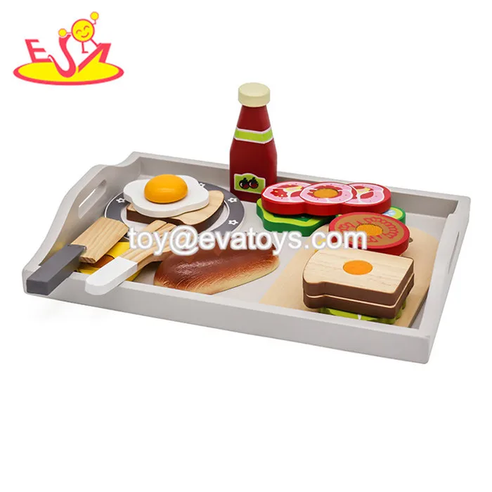 2018 New Hottest Kids Wooden Toy Food Tray Set For Pretend Play W10b272