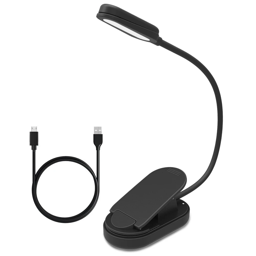 2021 4 Leds Rechargeable Mini Black Clip Reading Book Light With 3