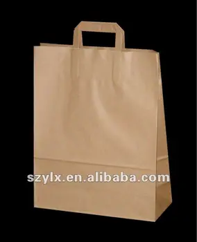 Flat Handle Kraft Paper Bags Blank Printing Brown With Handles Product On Flat Handle Kraft Paper Bags Blank Printing Brown With Handles Product On