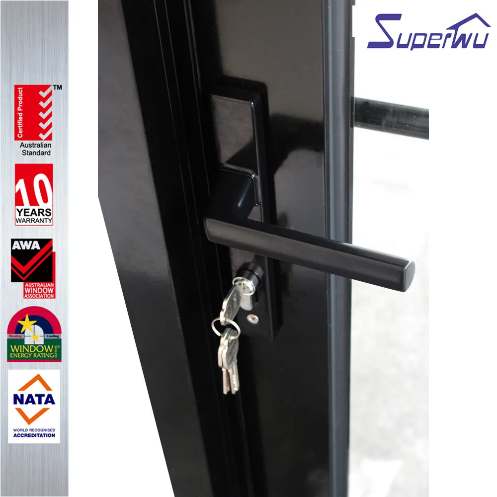 Black color aluminum hinged doors with double toughened tempered glass high quality