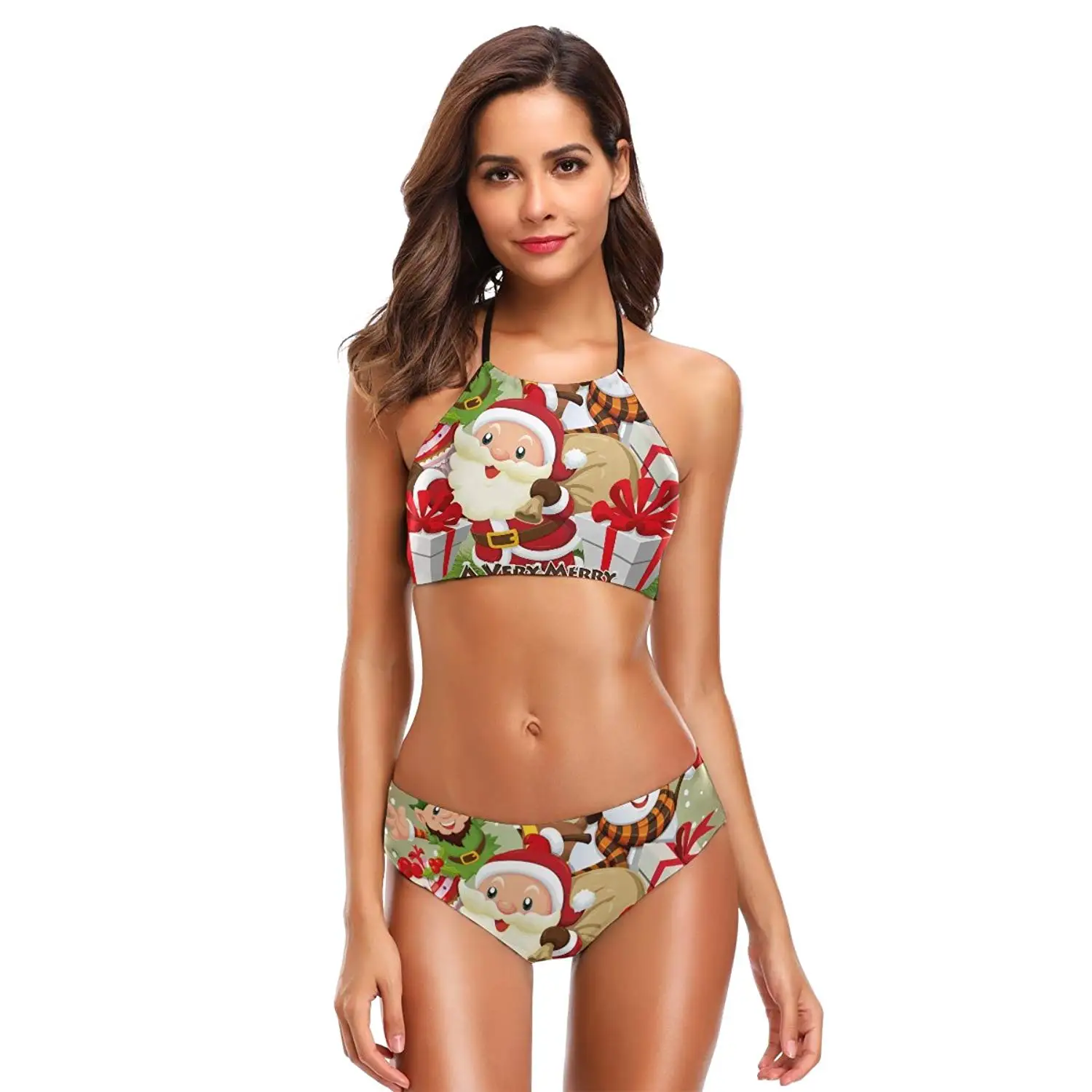 LORVIES Womens Christmas Santa Claus Bikini Swimsuit Tie Side Padded Bikini Swimwear Two Pieces Bathing Suit