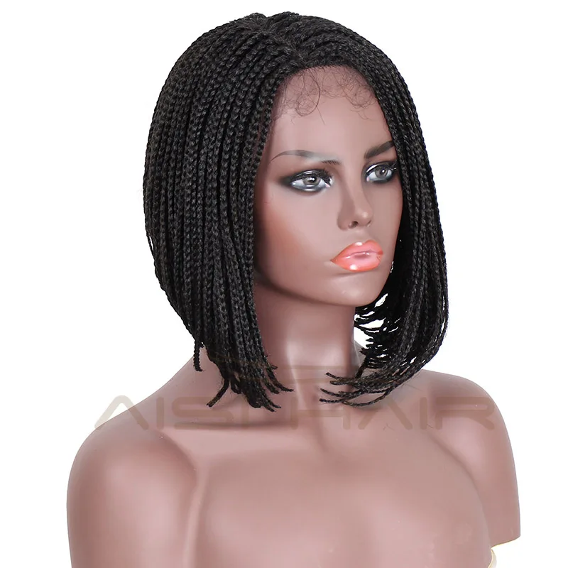 Aisi Hair Short Micro Box Braids Lace Front Bob Wig Part Side