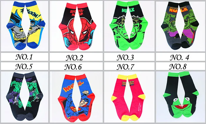 Бэтмен носки расчёсанный хлопок чудо женщина средняя средний-икры длина носки человек - паук супермен дизайнер носки 12 pairs/lot WZ122
