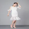 Favorite 2018 White Beads Pattern Tux Tail Hem Shows Thin Skirt For Pretty Girl