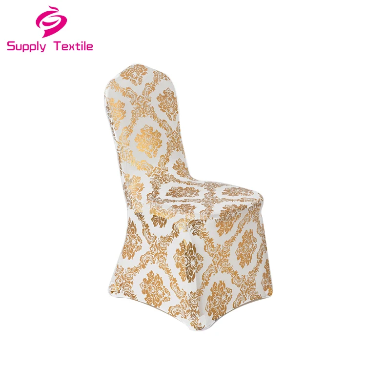 Metallic Bronze Gold Printed Wedding Jacquard Chair Covers Banquet