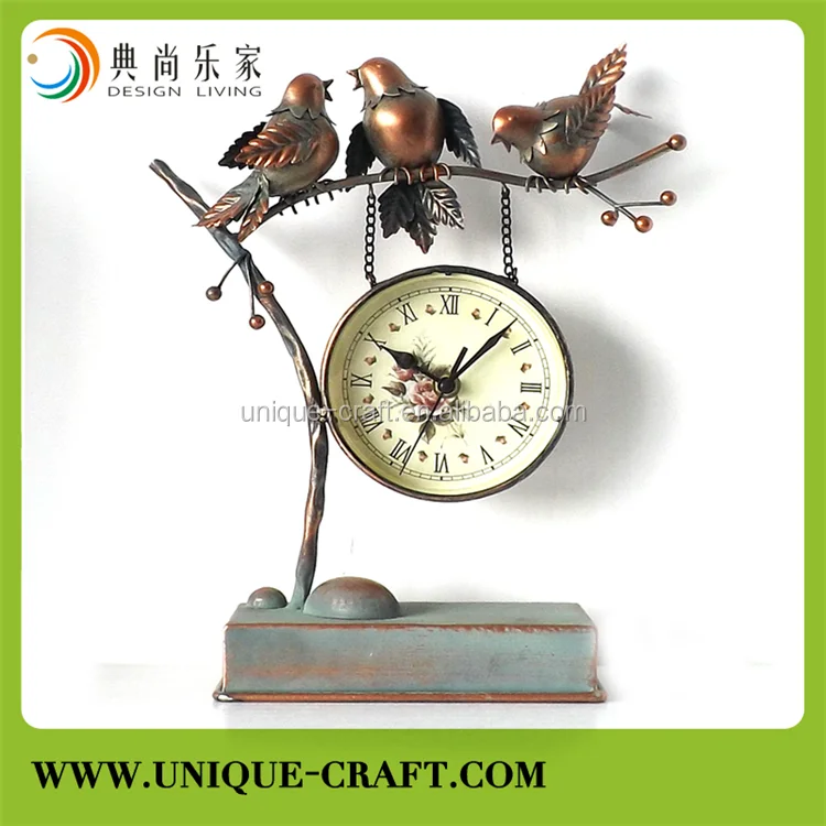 Home decor vintage bird design custom decorative antique iron desk table clock