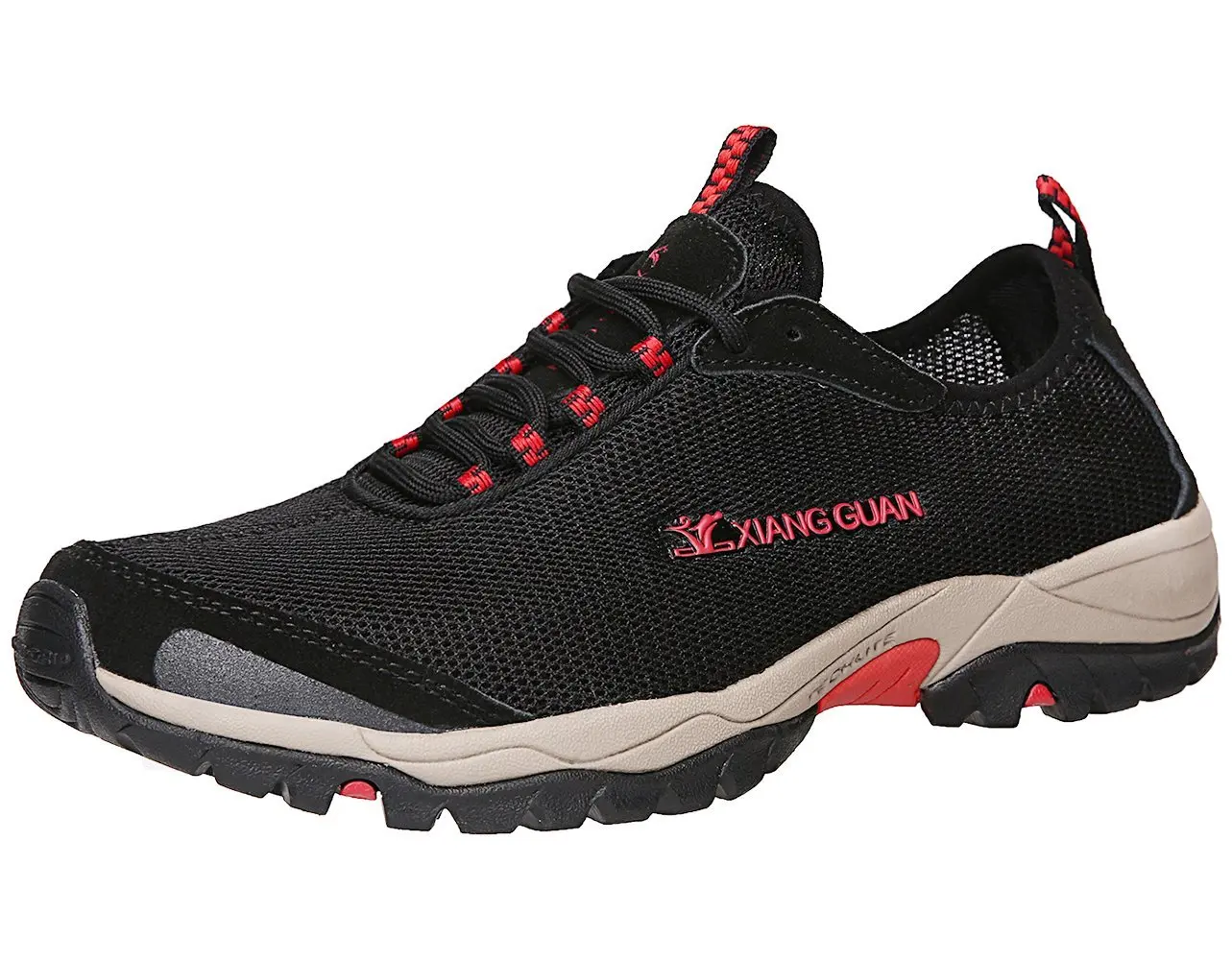 XIANG GUAN Mens Walking Water Shoes Athletic Sport Outdoor Breathable Light Weight Lycra Mesh Running Shoes Black 8.5 US