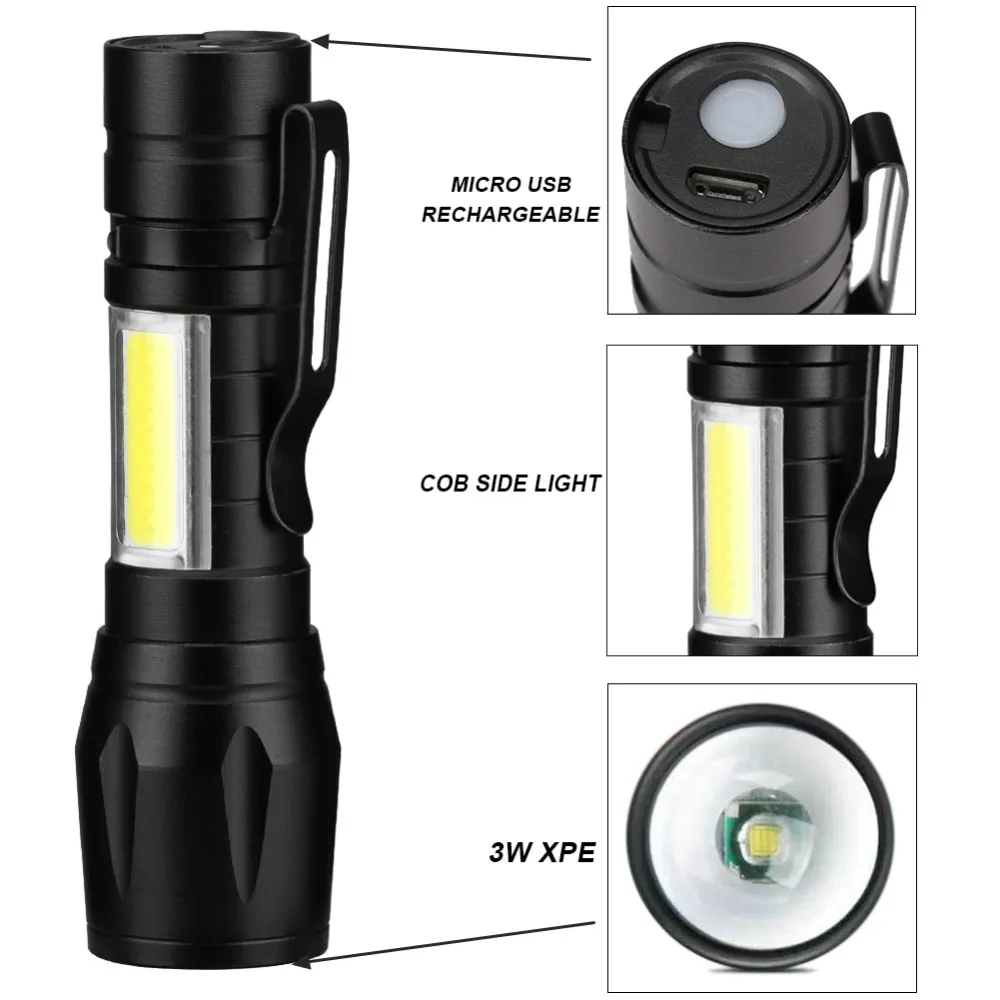 Usb Rechargeable Zoom Torch Led Mini Size Dual Lights Led Torchlight