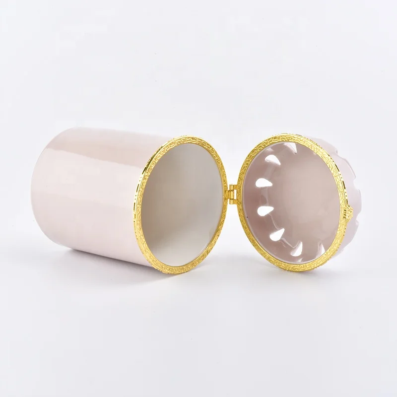 Cylinder pink ceramic votive candle jars customized candle holders with lid home decor wholesale