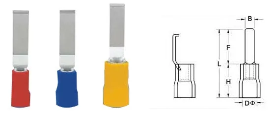 Lipped Blade solderless terminal LBV1.25-3 LBV1.25-4.6 LBV2-3 LBV2-4.6 LBV5.5-3 LBV5.5-4.6 Pre Insulated Flat Blade Terminals