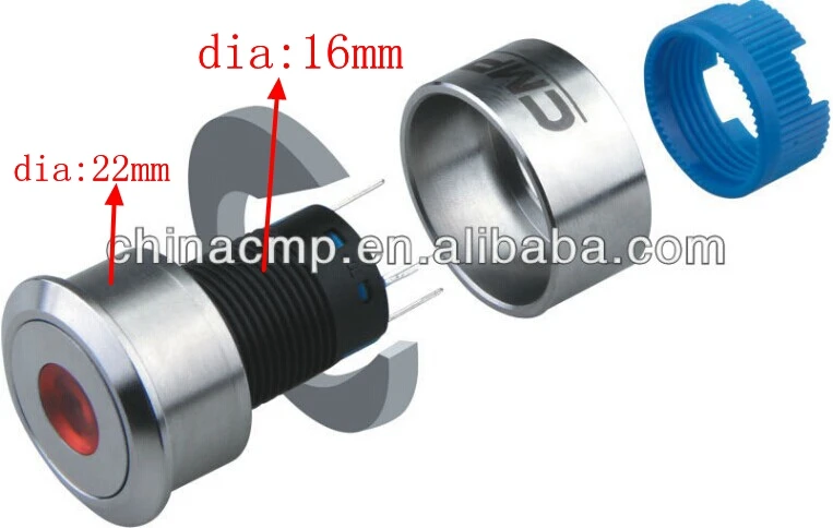 CMP 22mm metal illuminated rectangular Push Button Switch with LED words symbol