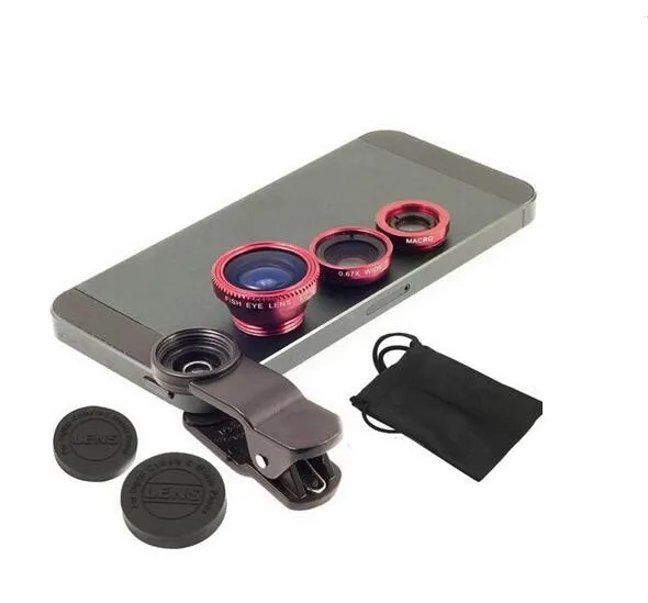 2016 New Mobile Phone Camera Extra Lens Fisheye Lens 3 in 1 Zoom Lens Good quality for iPhone Samsung HTC