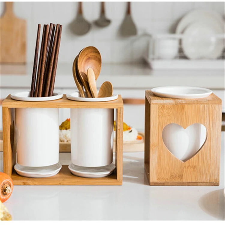 Modern design restaurant used 3 piece ceramic chopstick holder with wooden stand