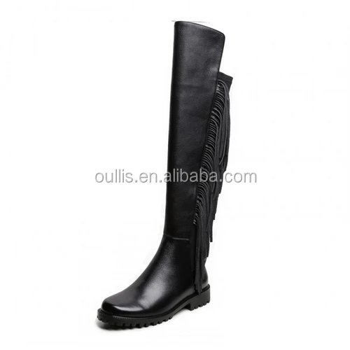 black leather flat boots ladies