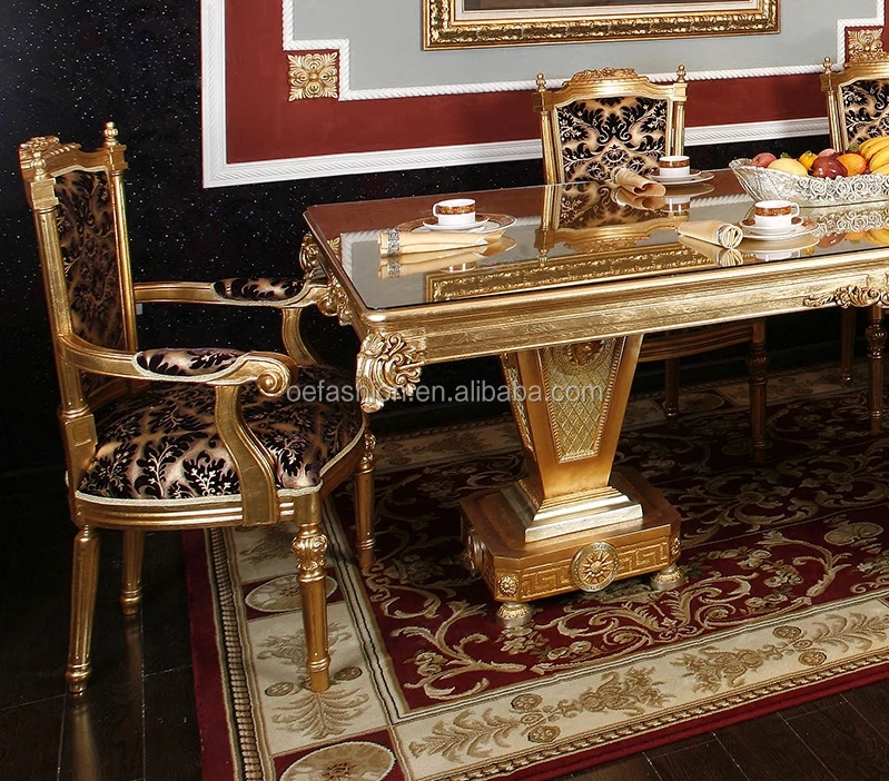 Oe-fashion Luxury Gold Color Wood Carving Villa Rectangular Dining ...