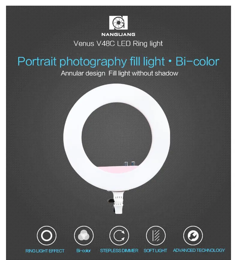 NanGuang ring light makeup Venus V48C 18 inches 3200K-5600K dimmable LED ring light selfie ring light or beauty
