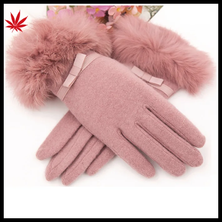 2015 fashion lady's fur rabbit woolen gloves