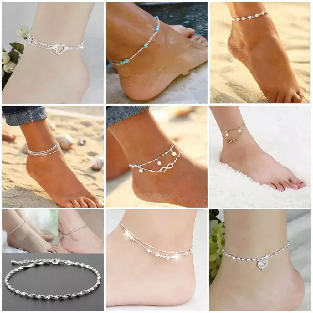 Womens Ankle Bracelet Silver Gold Plated Sterling Anklet Foot Chain Beach Beads
