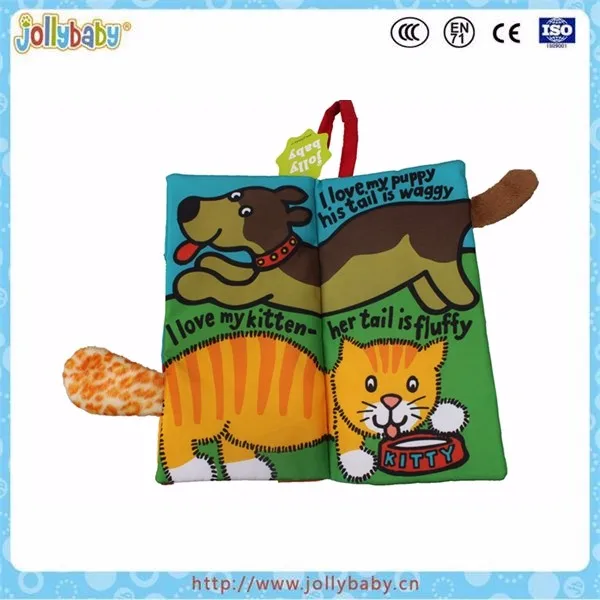 Baby cloth book,baby educational cloth book,colorful fabric book with pet animal tails