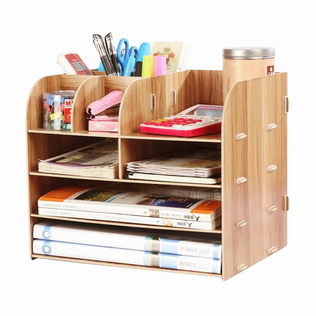 Buy Desk Organizer Wooden Home Office Workspace Desktop Organizer ...