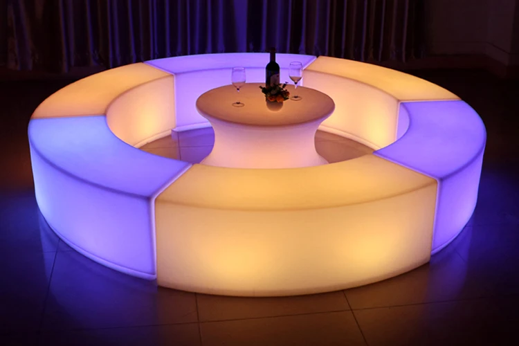 Curve led light commercial bar high table and chairs
