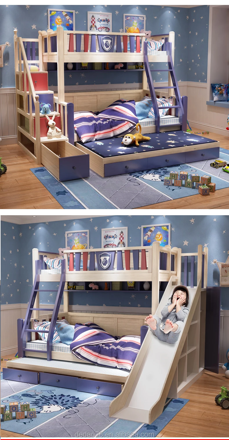 Colorful Custom Children Compartments Toy Multi Storage Wooden Bunk Bed