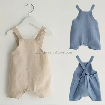 Cotton Linen Fabric Baby Romper Suspender Overalls Kids Clothes Boys