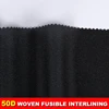 Black 50D 150cm width quality polyester woven fusible interfacing wholesale for garment