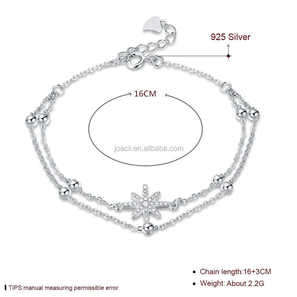 Cubic Zircon Jewelry Sterling Silver Double Chain Bracelet