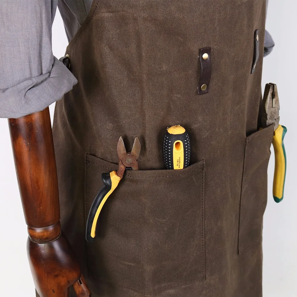 Utility Durable Heavy Duty Waxed Canvas Carpenter Work Aprons With ...