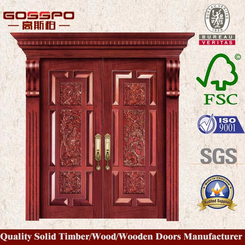 Alibaba China Fancy Wood Carving Door Double Leaf Entry Door Design