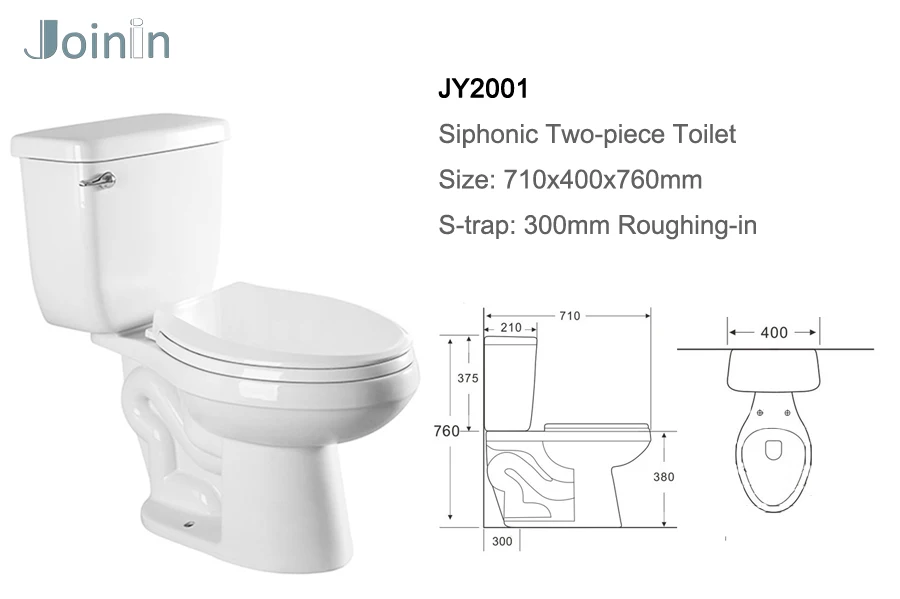 Sanitary Ware Bathroom Ceramic Siphon flush Two Piece Wc Toilet with S-Trap JY2001