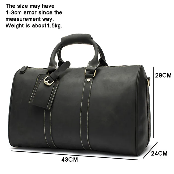 Premium genuine leather travel weekender overnight duffel bag gym foldable luggage bag