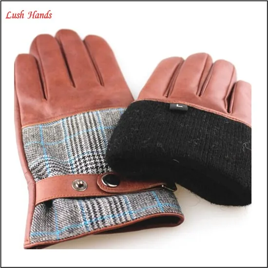 2015 Men's fashion nappa sheep Plover case cloth leather gloves