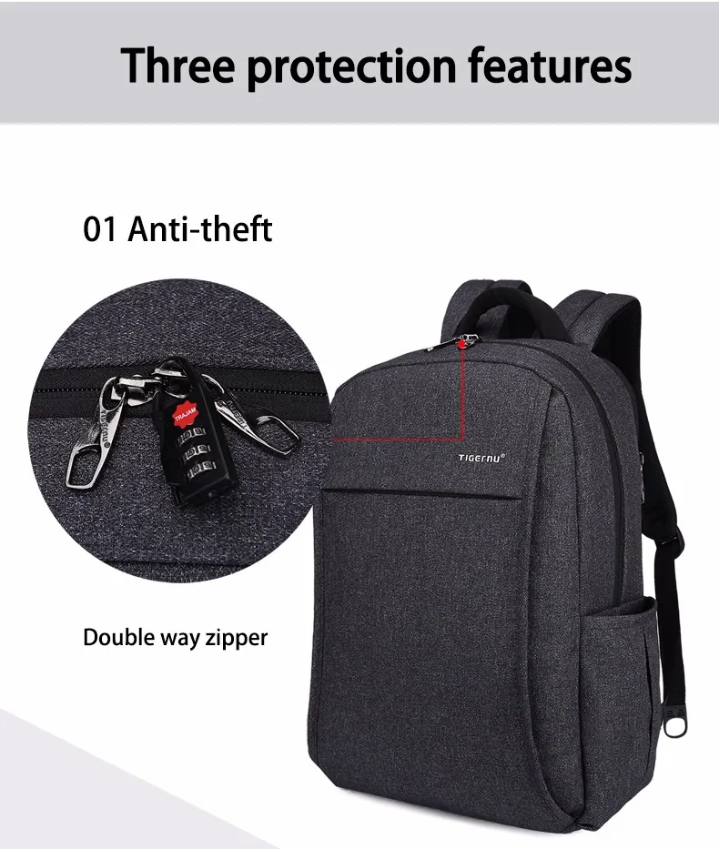 2017 New Design Tigernu Anti-thief USB charging laptop Compute backpack for women male Backpack school Bag for Men Mochila