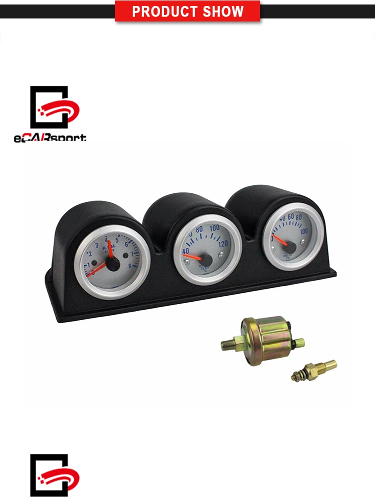 52mm Triple Gauge Kit Tachometer Rpm Water Temperature Gauge Oil Press